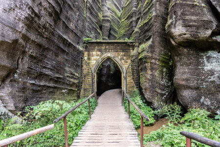 National Park of Adrspach Teplice rocks. Adrspach Teplice Rocks mountain range in Central Sudetes part of the Table Mountains. Beautiful limestone sandstones rocks in Adrspach, Czech Republic.の写真素材
