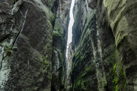 National Park of Adrspach Teplice rocks. Adrspach Teplice Rocks mountain range in Central Sudetes part of the Table Mountains. Beautiful limestone sandstones rocks in Adrspach, Czech Republic.の写真素材