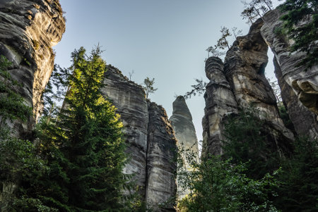 National Park of Adrspach Teplice rocks. Adrspach Teplice Rocks mountain range in Central Sudetes part of the Table Mountains. Beautiful limestone sandstones rocks in Adrspach, Czech Republic.の写真素材