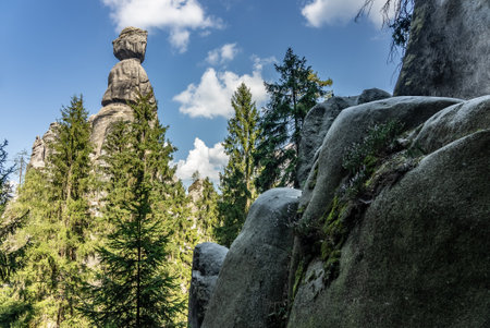 National Park of Adrspach Teplice rocks. Adrspach Teplice Rocks mountain range in Central Sudetes part of the Table Mountains. Beautiful limestone sandstones rocks in Adrspach, Czech Republic.の写真素材