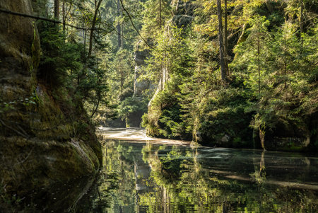Beautiful limestone sandstones rocks in Adrspach, Czech Republic.の写真素材