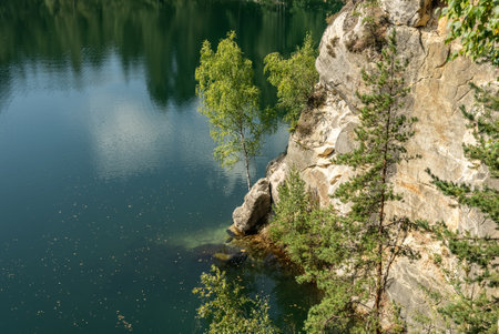 National Park of Adrspach Teplice rocks. Adrspach Teplice Rocks mountain range in Central Sudetes part of the Table Mountains. Beautiful limestone sandstones rocks in Adrspach, Czech Republic.の写真素材