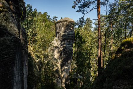 National Park of Adrspach Teplice rocks. Adrspach Teplice Rocks mountain range in Central Sudetes part of the Table Mountains. Beautiful limestone sandstones rocks in Adrspach, Czech Republic.の写真素材