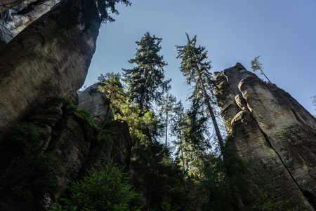 National Park of Adrspach Teplice rocks. Adrspach Teplice Rocks mountain range in Central Sudetes part of the Table Mountains. Beautiful limestone sandstones rocks in Adrspach, Czech Republic.の写真素材