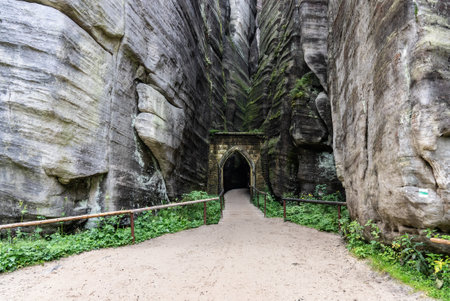 National Park of Adrspach Teplice rocks. Adrspach Teplice Rocks mountain range in Central Sudetes part of the Table Mountains. Beautiful limestone sandstones rocks in Adrspach, Czech Republic.の写真素材