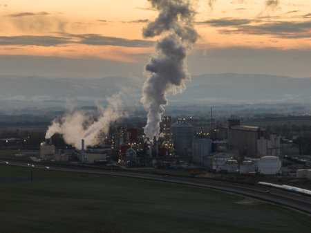 View of ethanol factory. Polish producer of bioethanol and ethanol produced from corn grain. The production plant is located near Nysa in Poland. Ethanol plant.の写真素材