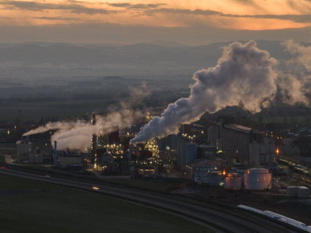 View of ethanol factory. Producer of bioethanol and ethanol produced from corn grain. The production plant is located near Nysa in Poland. Ethanol plant.の写真素材