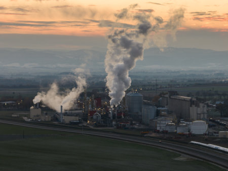 View of ethanol factory. Polish producer of bioethanol and ethanol produced from corn grain. The production plant is located near Nysa in Poland. Ethanol plant.の写真素材