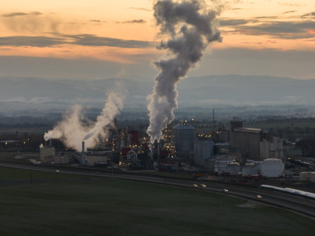 View of an ethanol factory. Producer of bioethanol and ethanol produced from corn grain. The production plant is located near Nysa in Poland. Ethanol plant.の写真素材