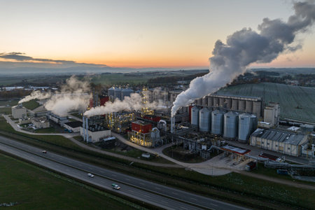 View of ethanol factory. Polish producer of bioethanol and ethanol produced from corn grain. The production plant is located near Nysa in Poland. Ethanol plant.の写真素材