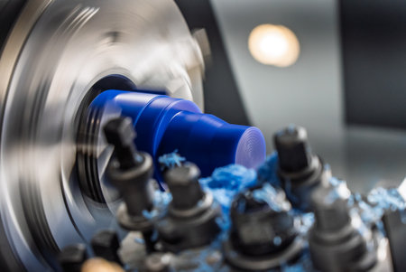 Cnc machine. The CNC lathe machine or Turning machine. Turning numerical control machine with tools...