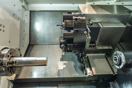 Cnc machine. The CNC lathe machine or Turning machine. Turning numerical control machine with tools...