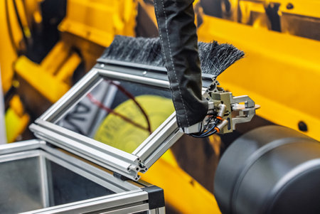 Industrial robotics. Robot opens container. Robot arm opens and closes door. Automation in industry.