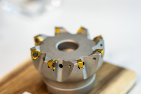 Face milling cutter flat square solid carbide endmill tools. Cutter for cnc machine. Cutting tool for CNC turning and milling machines. Head for processing materials with cutting inserts.の写真素材