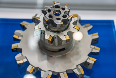 Face milling cutter flat square solid carbide endmill tools. Cutter for cnc machine. Cutting tool for CNC turning and milling machines. Head for processing materials with cutting inserts.の写真素材