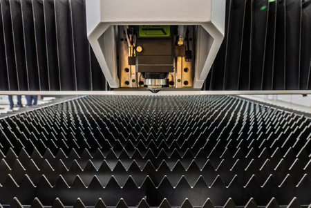 Cnc laser machining center. Laser cutting center. CNC laser metal processing. Laser cutting machine.