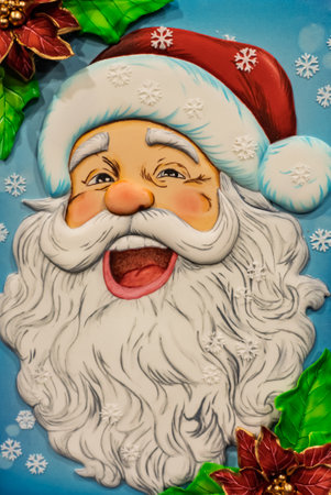 Christmas cakes. Artistic Christmas cakes. Holiday handmade Christmas cakes. Chocolate Santa Claus cake. Sweet chocolate cakesの写真素材