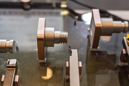 Coated carbide cutting tools with mechanical fastening. Equipment for the lathe on metal. Metal-cutting equipment. Tools for cnc machines.Threading, cutting and grooving plates for CNC tools.の写真素材