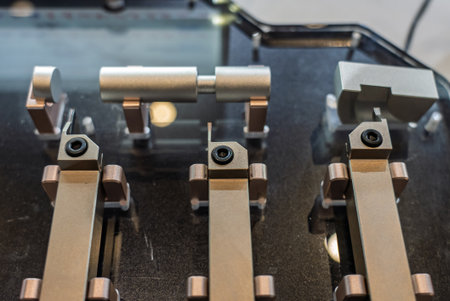 Coated carbide cutting tools with mechanical fastening. Equipment for the lathe on metal. Metal-cutting equipment. Tools for cnc machines.Threading, cutting and grooving plates for CNC tools.の写真素材