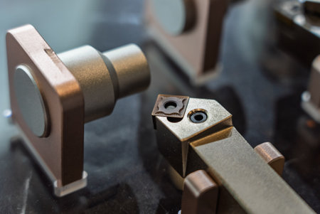 Coated carbide cutting tools with mechanical fastening. Equipment for the lathe on metal. Metal-cutting equipment. Tools for cnc machines.Threading, cutting and grooving plates for CNC tools.の写真素材