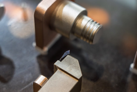 Coated carbide cutting tools with mechanical fastening. Equipment for the lathe on metal. Metal-cutting equipment. Tools for cnc machines.Threading, cutting and grooving plates for CNC tools.の写真素材