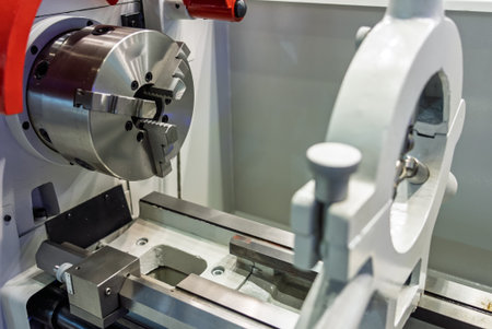 Cnc machine. The CNC lathe machine or Turning machine. Turning numerical control machine with tools...