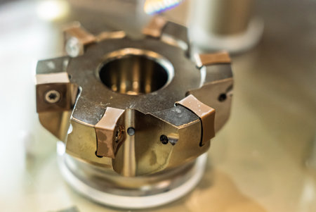 Face milling cutter flat square solid carbide end mill tools. Cutter for cnc machine. The cutting tool for CNC turning and milling machines. Types of milling cutters. Plates for milling cutters.の写真素材