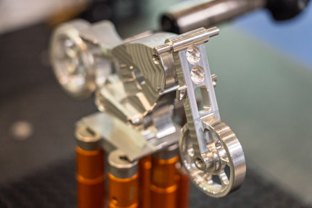 3d precision measurement on machine quality control parts. Measuring machine for finished parts after cnc machining. Measuring machine. 3D coordinate measuring machine.の写真素材