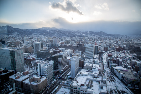 Sapporo cityscape (urban landscape) from top building JR Tower Observation Deck T38 in Japanのeditorial素材