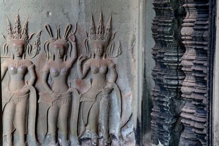 Entrance of Angkor Wat, one of seven wonder world in Siem Reap, Cambodiaの写真素材