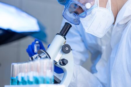 Scientists are first bump after do research successful. The concept of power with punches together...