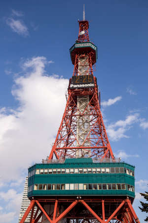 Sapporo, Japan - February 2018 - Sapporo TV tower, famous landmark for visitors around the world, stands tall against blue sky on a cold winter day of November 2018 during Snow Festival in Sapporoのeditorial素材