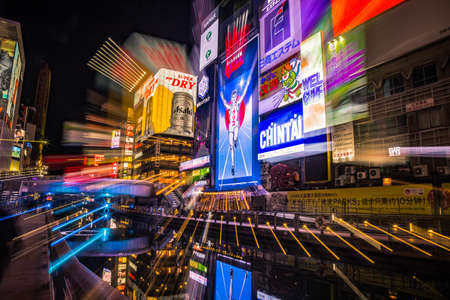 Dotonboti street, Namba, Osaka, Japan on November 2017 : Namba is the best sightseeing attraction and famous place in Osaka with colorful and billboard light in all area.のeditorial素材
