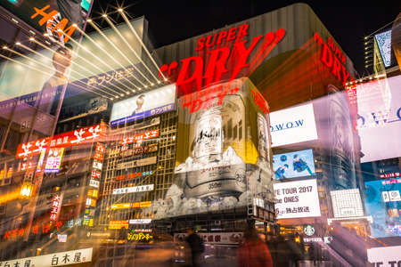 Dotonboti street, Namba, Osaka, Japan on November 2017 : Namba is the best sightseeing attraction and famous place in Osaka with colorful and billboard light in all area.のeditorial素材