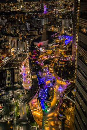 Namba parks, Osaka, Japan. City skyline overlooking Namba District with winter night illumination show around osaka cityのeditorial素材