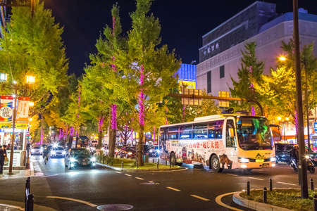 Light up at Osaka, Japan. During winter night with light illumination event in downtown Osakaのeditorial素材