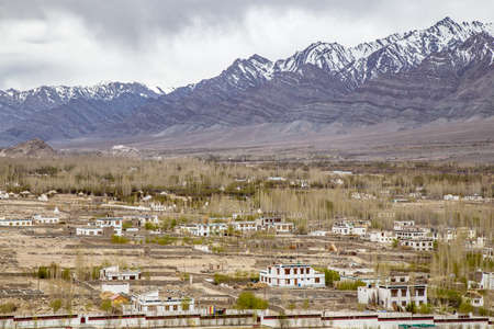 City view of Leh Ladakh from Thiksey Monastery, Thiksey Gompa in Leh Ladakh, Indiaのeditorial素材