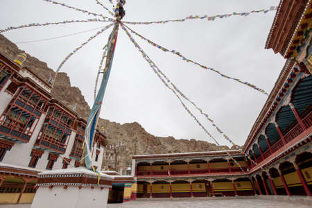 Inside of Hemis temple monastery ,Big and Large temple in Leh Ladakh , India with rock mountain...