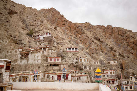 Inside of Hemis temple monastery ,Big and Large temple in Leh Ladakh , India with rock mountain screen.のeditorial素材