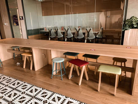 Bangkok, Thailand - June 2020 : Area of True digital park Co-Working Space on social distancing with...