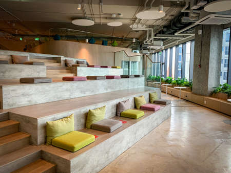Bangkok, Thailand - June 2020 : Area of True digital park Co-Working Space on social distancing with...