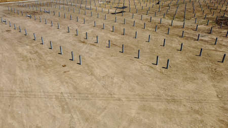 pile rig Equipment for installing piles in ground, heavy machines for driving pillars work in laying...