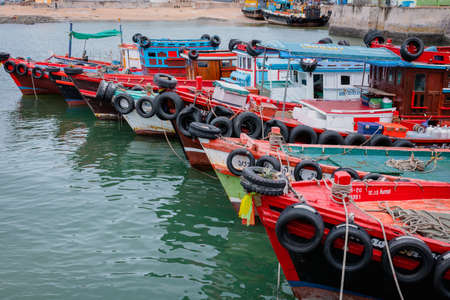 Koh Si Chang Pier, Chonburi, Thailand - September 2021 : Passenger ship to Koh Sichang island with full load of passengers. Ko Sichang is a small island situated in the Gulf of Thailand.のeditorial素材