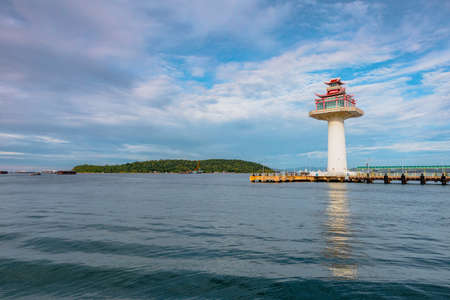 Lighthouse with clear sky in Koh Sichang island, Chonburi, Thailand.の写真素材
