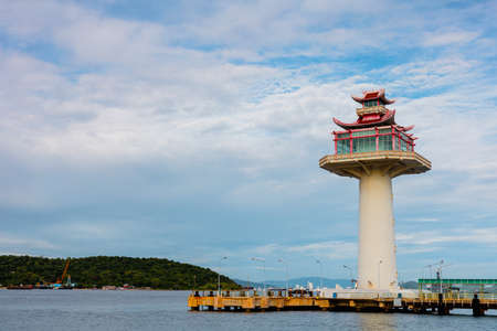 Lighthouse with clear sky in Koh Sichang island, Chonburi, Thailand.の写真素材