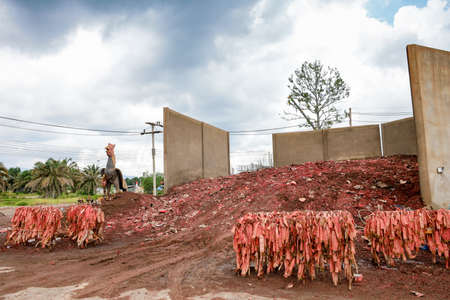 Sichon, Nakhon si thammarat, Thailand - October 2021 : Wat Chedi Ai Khai Temple. Famous temple for making good fortune wishes. Thai people praying and rite redeem offering with a vow to a Ai Khaiのeditorial素材