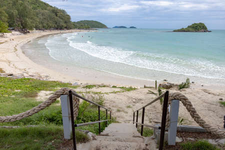 Atmosphere of Nang Ram Beach curve with the sea It is a place to use for vacations and one of the famous places in Sattahip, Thailandの写真素材