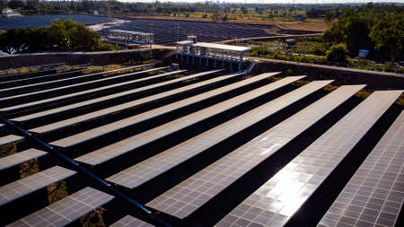 Solar Cell in Solar Cell in the Solar Farm. Concept of sustainable of green energy by generate...