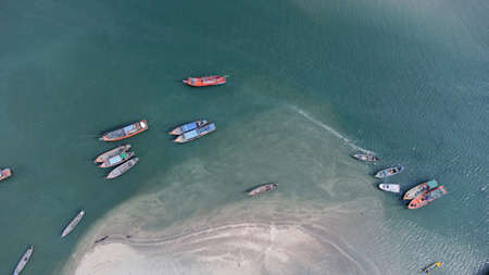 Laem Son National Park Pier in Kapur District, Ranong, Thailand from aerial view by drone.
