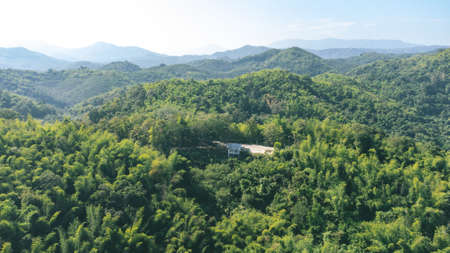 Area of Huai Krathing reservoir with bamboo raft shelter for Rafting and Eating. Beautiful natural...